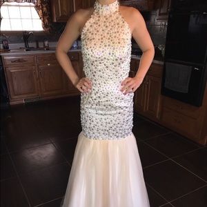 Off White Beaded Long Prom Homecoming Dress